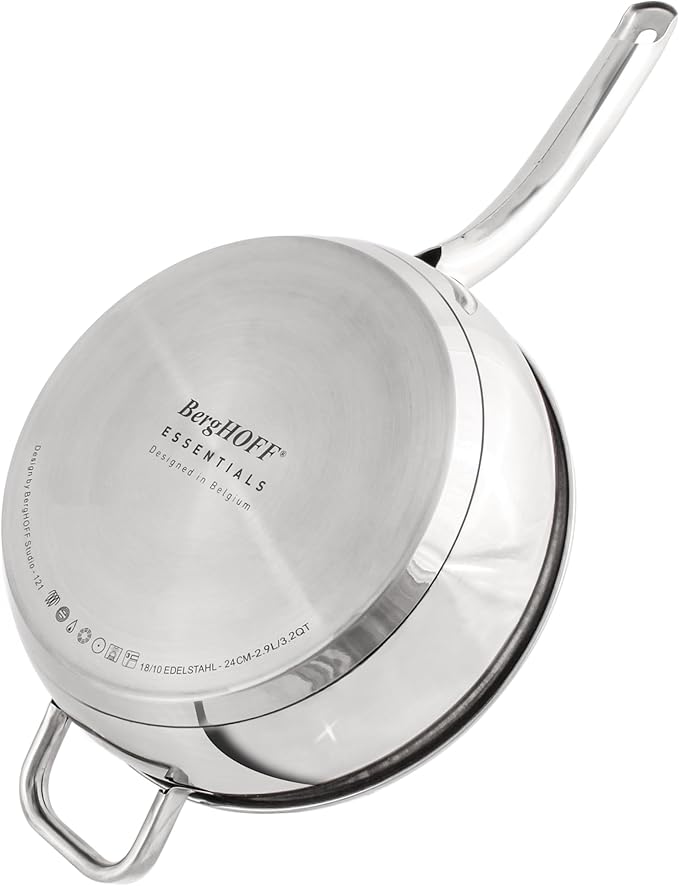 BergHOFF Belly Shape 18/10 Stainless Steel 12Pc Cookware Set, Glass Lids, Fast, Evenly Heat, Induction Cooktop Ready