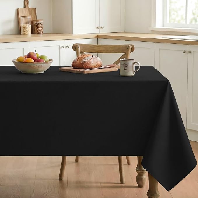 Faux Linen Tablecloths for Rectangle Tables, Burlap Textured Table Cloths Washable Farmhouse Table Cover Water Resistant for Dining, Wedding, Outdoor(Black, 60"×104")