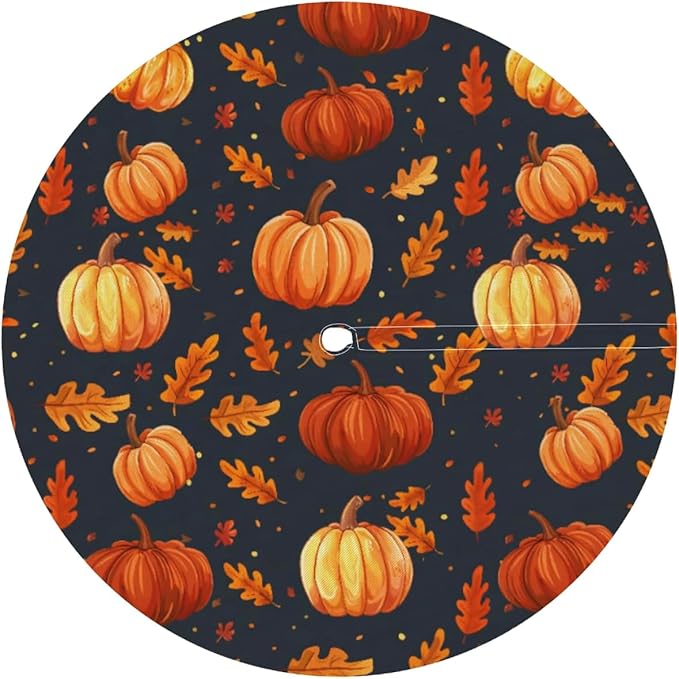 Outdoor Fitted Round Table Cloth with Umbrella Hole, Fall Pumpkin Circle Elastic Tablecloth 45"-56" Waterproof Zipper Patio Table Cover for Picnic Camping Party Halloween Christmas Decoration