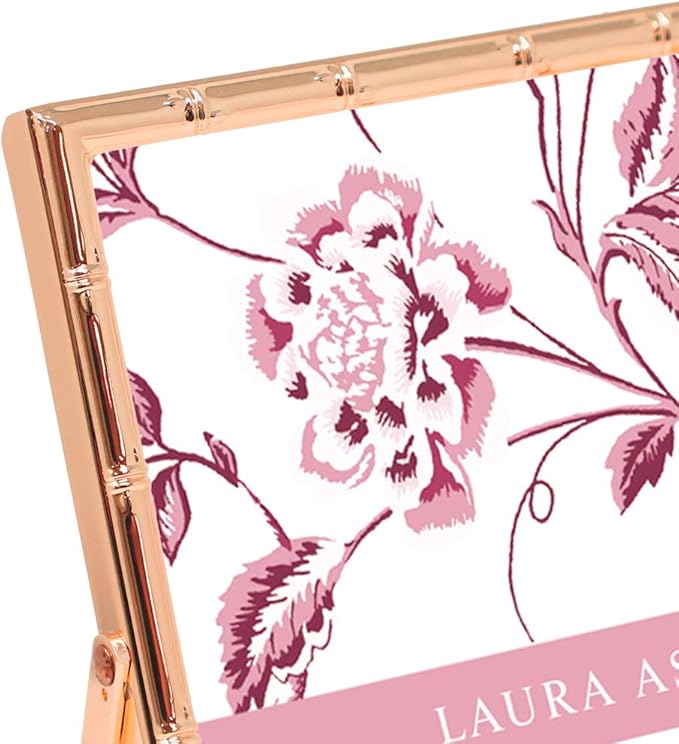 Laura Ashley 4x6 Rose Gold Bamboo Metal Picture Frame (Vertical) with Pull-Out Easel Stand, Made for Tabletop, Counterspace, Shelf and Desk