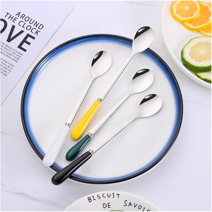 Soup Spoons,Spoons, Spoons Ceramic Handle Stainless Steel Spoon Restaurant Bar Creative Ice Spoon Coffee Spoon Dessert Spoon