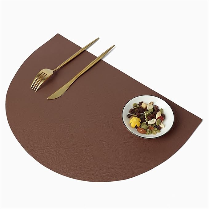PU Leather Tableware Pad Waterproof Heat Insulation Non-Slip Placemats Soft Khaki Black Brown Washable Bowl Coaster(HR Coffee,42X28CM_10 PCS Set)