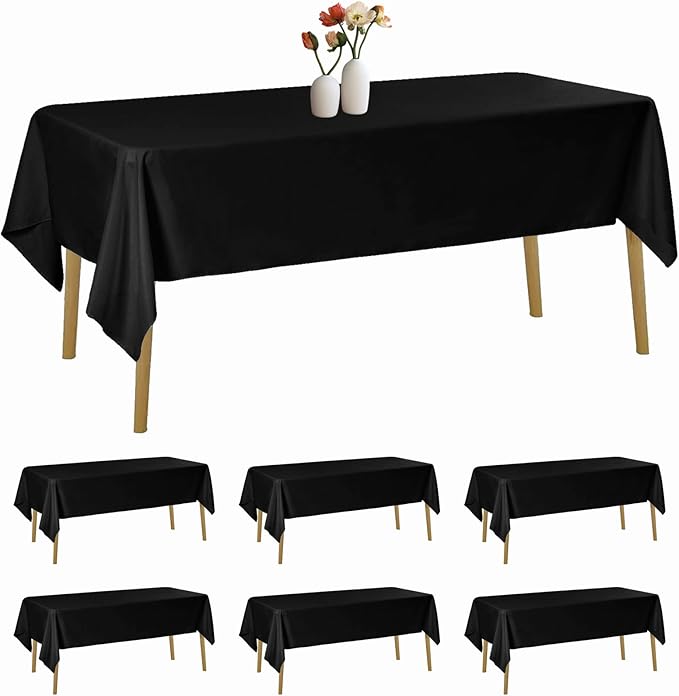 6 Pack Rectangle Tablecloth 60 x 120 Inches Black Table Cloth Stain and Wrinkle Resistant Washable Polyester Fabric Table Cover for Party, Wedding and Banquet Decoration
