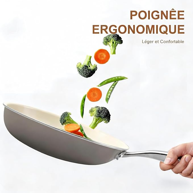 8.5 Inch Ceramic Nonstick Frying Pan with lid Skillet - PFAS-Free, Non-Toxic, Oven Safe & Induction Ready, Aluminum Cookware with Stainless Steel Handle