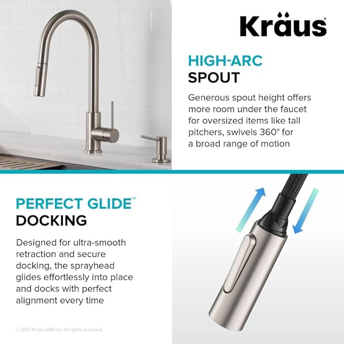 KRAUS Oletto Contemporary Pull-Down Single Handle Kitchen Faucet in Spot Free Stainless Steel, KPF-3104SFS
