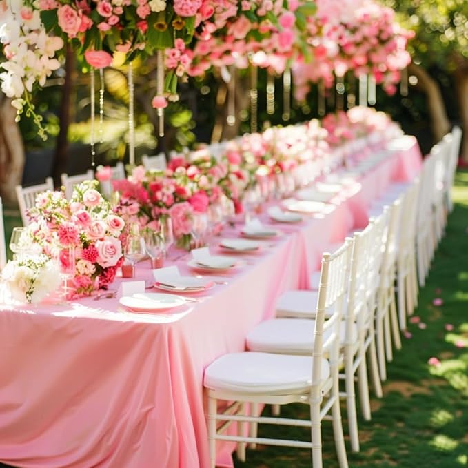 2 Pack Pink 6FT Rectangle Spandex Tablecloths, Stretch Fitted Table Covers for 6 Foot Tables, Wrinkle Free Table Skirts for Wedding Party Birthday Banquet Baby Shower