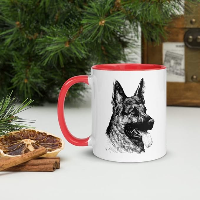 German Shepherd B&W 11oz Ceramic Mug with Color Inside