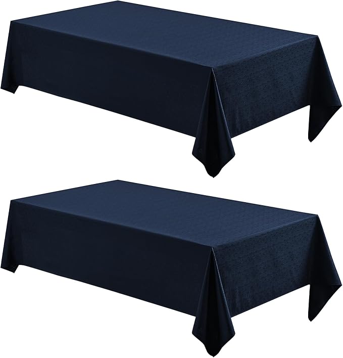 2 Pack Rectangle Tablecloth, 60x84 inch, Water Resistant Wrinkle Free Linen Textured Table Cloth Washable, Decorative Fabric Table Cover for Dining, Party and Camping, Navy Blue