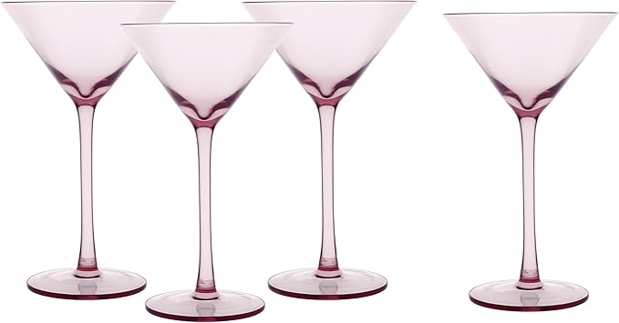 Fortessa Gala Glass, 8 Ounce Martini (Set of 4), Pink