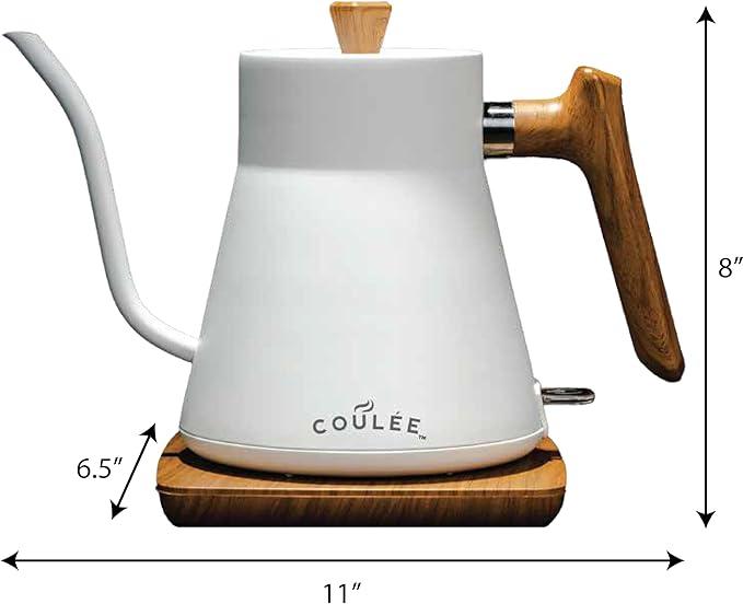 Coffee Gooseneck Kettle, Stainless Steel Interior, Electric Kettle for Boiling Water, Pour Hot Water Over Coffee, Tea, or Matcha, Electric Boiler, Heat Resistant Ergonomic Handle, White