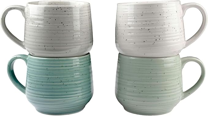 Sango Siterra Artist's Blend 17 oz. Stoneware Mug Set – Service for 4, Rustic Design, Assorted Colors, Scratch-Resistant, Microwave & Dishwasher Safe, for Everyday Dining & Entertainment