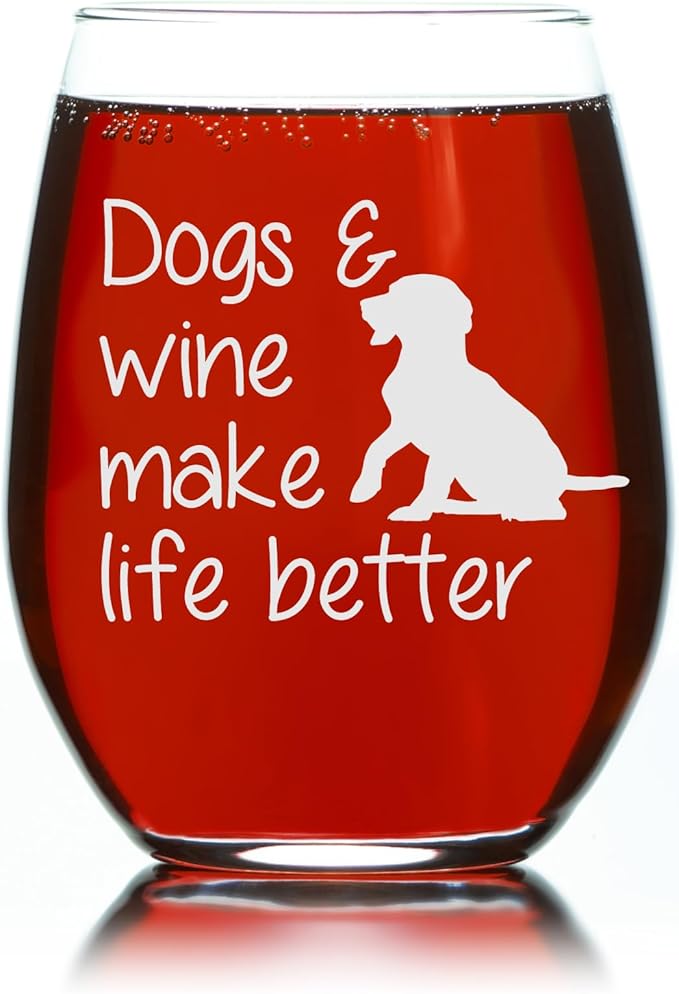 C M Dogs and Wine Make Life Better Stemless Wine Glass - 17 oz - Dog Lover Gift for Mom, Dad, Sisters, Wife, Friends, Men, Women