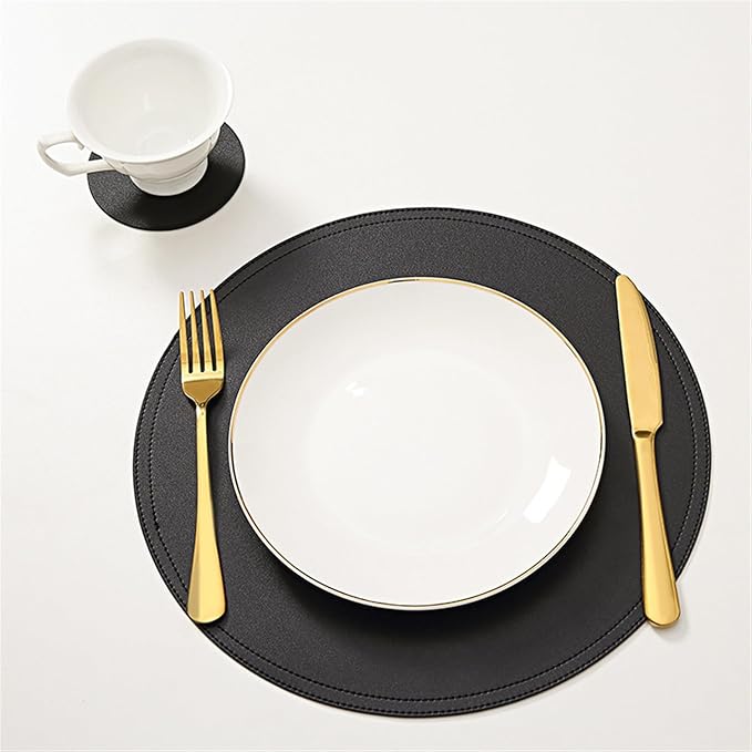 Color Tableware Pad Placemat PU Leather Table Mat Heat Insulation Non-Slip Bowl Coaster Kitchen(Pink)