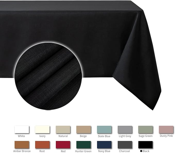 maxmill Square Tablecloth Slubby Texture Stain Resistant Waterproof Wrinkle Resistant Washable Soft Table Cloth, Decorative Fabric Table Cover for Dining Room Dinner and Parties, 52 x 52 Inch, Black