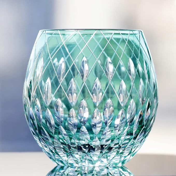 JINZHI Japanese Style EDO Kiriko Whiskey Glasses 11OZ Unique Shape Colored Hand Carved Glass Tumbler for Bourbon Lovers - Style Glassware for Rum - Rocks Glass in Gift Box (Dark Green)