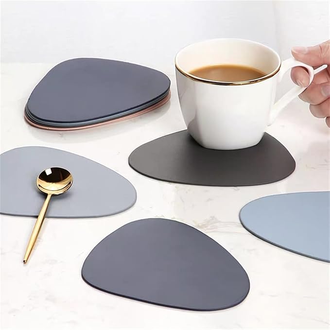 Leather Droplet Shape Mat Coaster Solid Color Heat Coffee Placemat Minimalist Non-Slip Table Mat Kitchen Accessories(Dark Blue)