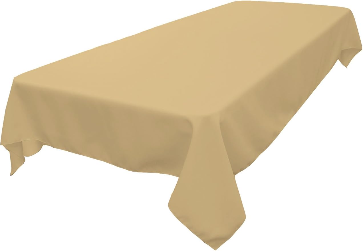 LA Linen Polyester Poplin Washable Rectangular Tablecloth, Stain and Wrinkle Resistant Table Cover 60x90, Fabric Table Cloth for Dinning, Kitchen, Party, Holiday 60 by 90-Inch, Khaki