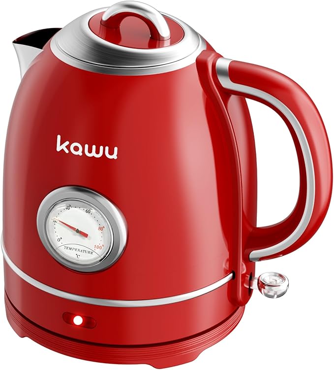 Kawu Electric Kettle, 1.3L/1.4QT Retro Hot Water Tea Kettle & Coffee Pot with Automatic Shut Off, 1000W Electric Tea Kettle with Stainless Steel Inner, Water Boiler for Home & Kitchen, Keep Warm