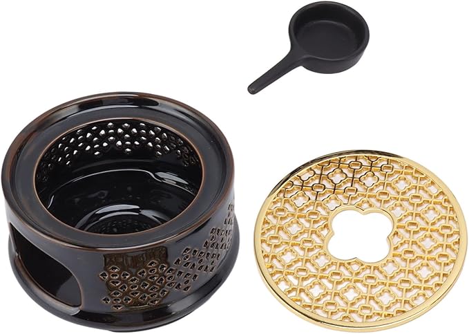 Teapot Warmer Ceramic Teapot Heater with Spoon Lid, Candle Holder for Heating Tea, Coffee and Milk, Universal Teapot Heater Brown