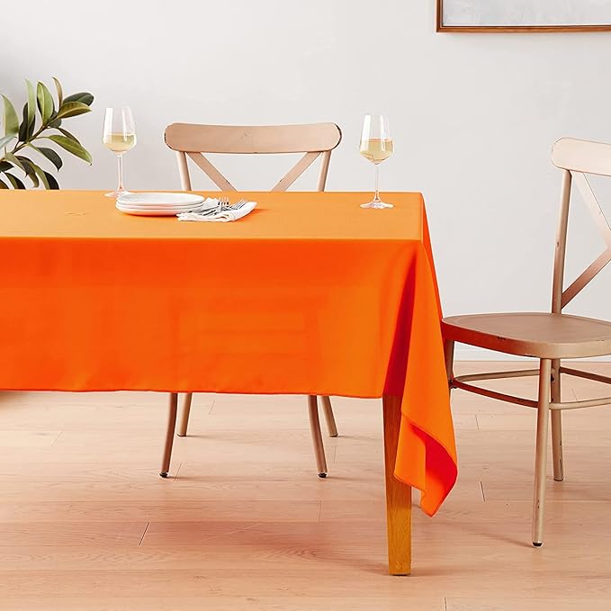 LA Linen Polyester Poplin Washable Rectangular Tablecloth, Stain and Wrinkle Resistant Table Cover 60x90, Fabric Table Cloth for Dinning, Kitchen, Party, Holiday 60 by 90-Inch, Orange