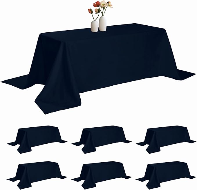 6 Pack Rectangle Tablecloth 90 x 132 Inches Navy Table Cloth Stain and Wrinkle Resistant Washable Polyester Fabric Table Cover for Party, Wedding and Banquet Decoration