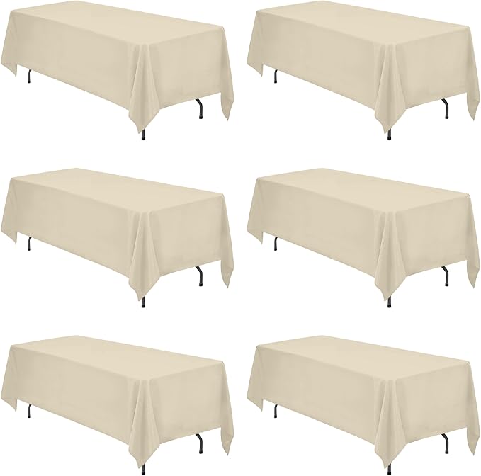 BRILLMAX 6 Pack Beige Tablecloths 70 x 120 Inch for 6ft & 8ft Rectangle Tables - 150 GSM Polyester Fabric, Universal Fit, Water, Stain & Wrinkle Resistant Cloth Cover for Wedding Reception Banquet
