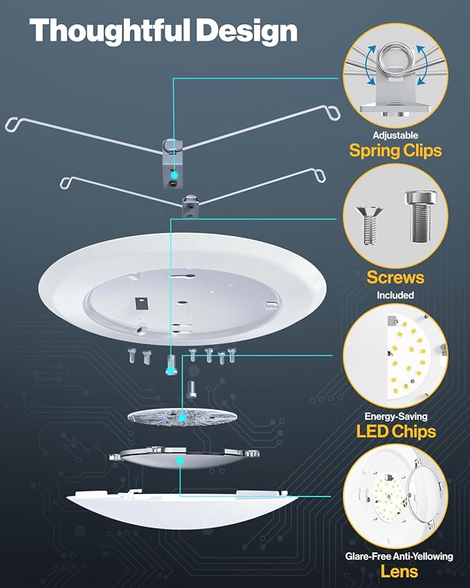 Sunco 24 Pack 5/6 Inch LED Disk Lights, Disc Lights Ceiling, LED Flush Mount Recessed Can Lighting, 1050 LM, 2700K Soft White, Dimmable, 15W=75W, Damp Rated ETL