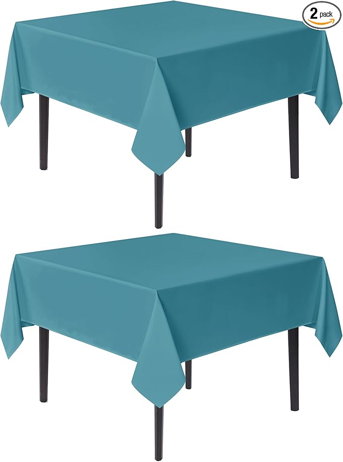 sancua Square Tablecloths 70x70 Inch, 2 Pack - Teal Fabric Table Cloth for Square or Round Tables, Washable Polyester Table Cover for Outdoor Party, Birthday, Decorative Display Tables