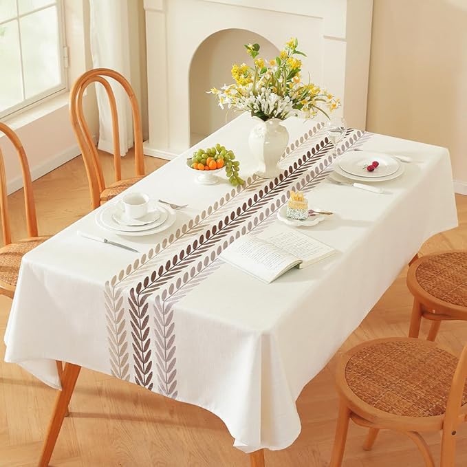 Zobesta Linen Table Cloth Waterproof Square 53 x 53 Inch Linen Table Cover White, Washable Farmhouse Soft Boho Square Tablecloth for Outdoor, Kitchen, Party, Wedding, Picnic