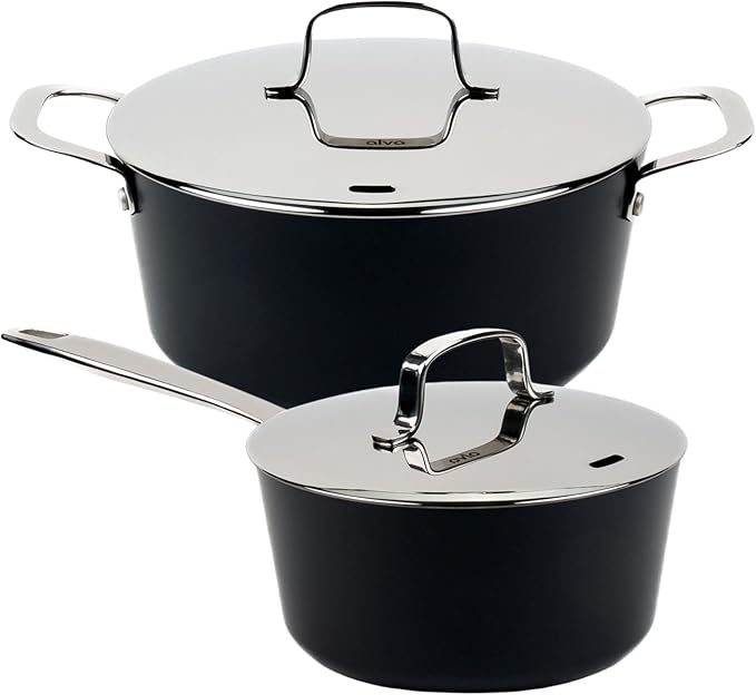 Alva Maestro Ceramic Nonstick Cookware Set – 4.5-Qt Stock Pot & 2-Qt Saucepan with Lids | PFAS-Free, Non-Toxic, Oven Safe to 400°F | Even Heat, Dishwasher Safe | Belgian Design