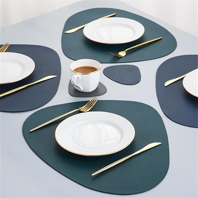 Leather Western Placemat Tableware Pad Oil Water Heat Insulation Non-Slip Tablemat Coaster for Kitchen Washable Cup(Light Blue,11x13cm)