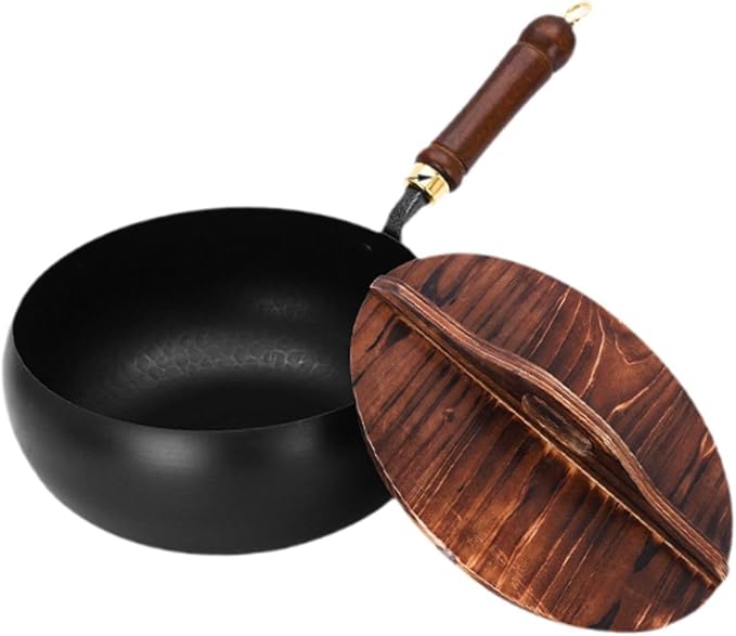 Wok Pan Chinese Wok Boiling Non Stick Skillet Uncoated General Cooking Wok Induction Cooker Gas Stir Fry Pan Round Bottom Wok, Wok Pan with Lid