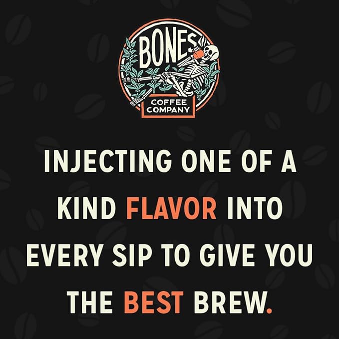 Bones Coffee Company Fallout Valiant Vanilla, Vanilla Wafer Flavored Coffee, Medium Roast Low Acid Arabica Beans Compatible with Auto drip and French Press Coffee Maker, 12 Oz Whole Bean