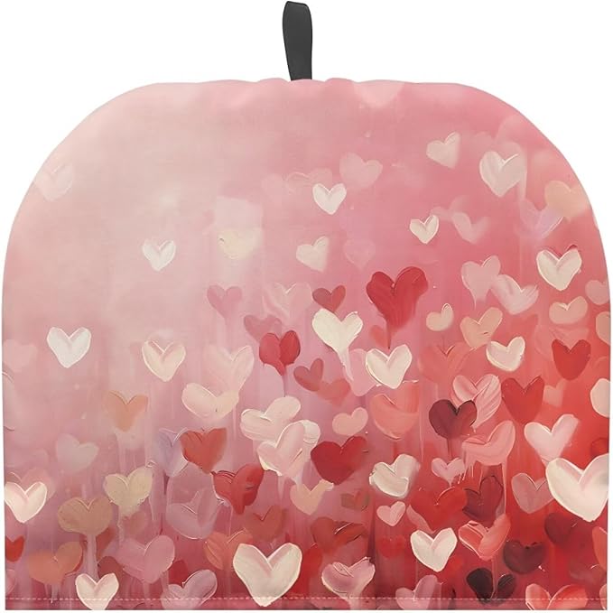 Tea Cozy for Teapots with Handle - Valentine's Day Heart Print Oil Painting Style Dust Insulated Cover, Hanging Fold-Up Design, Suitable for Kitchen and Living Room Table Decoration