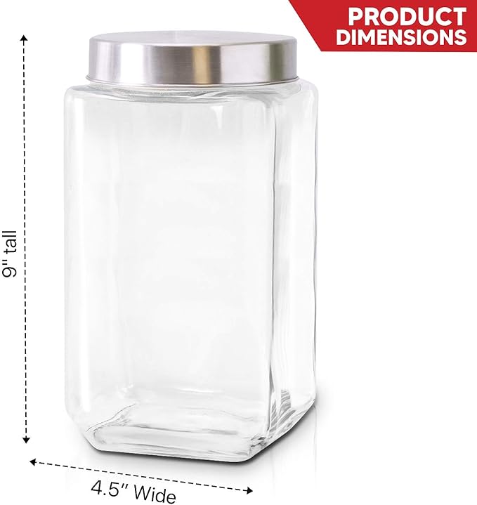 Glass Canisters for Kitchen – Set of 3 Large Food Storage Containers – 70Oz Storage Jars with Stainless Steel Lids – Suitable for Snacks, Flour, Sugar, Pet Treats – Screw-On Lid