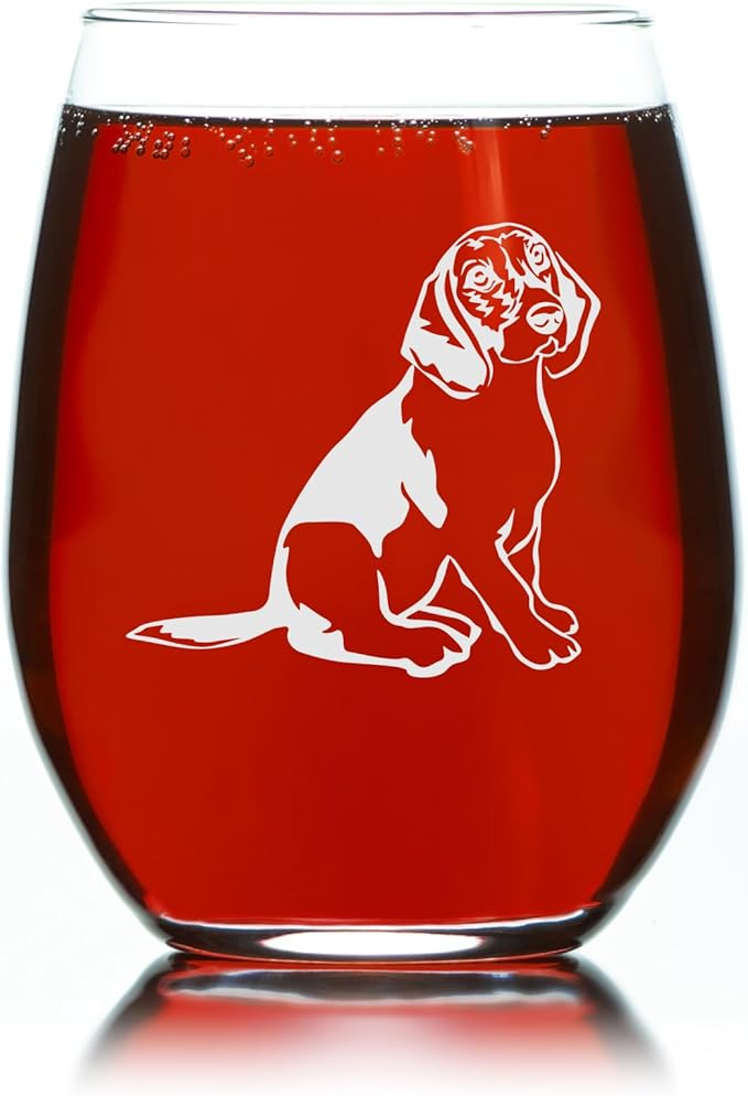 C M Beagle Dog Themed Stemless Wine Glass, 17 oz. - 1 Piece - Dog Lover Gift for Men and Women (Style B3)
