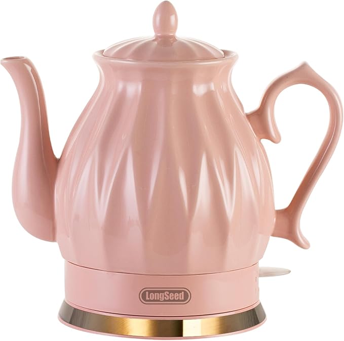 Ceramic Electric Kettle, 1.5L/1200W Boil Water Quickly and Easily with Boil-Dry Protection Auto Shut Off, Detachable Swivel Base, Diamond Cut Glazed