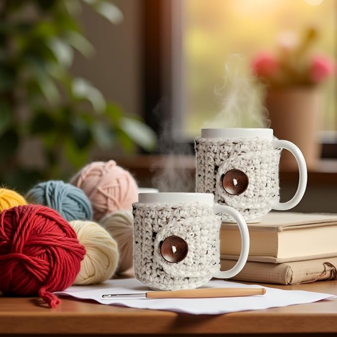 Nandy’s Nook Handmade Mug Cozy Set (2 Pack) – Crochet Coffee & Tea Sleeves, Warm Winter Valentine Gift for Her, Custom Color Options