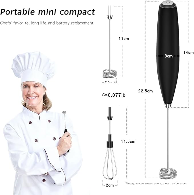 Electric Milk Frother, Handheld Battery Operated Foam Maker with Removable Head, Spiral Mixing Whisk for Coffee, Latte, Cappuccino, Hot Chocolate (White)