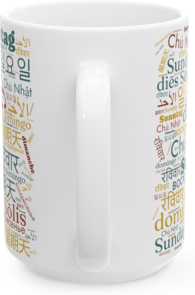 Vintage Sunday Word Cloud Mug | Global Languages Design | Teacher Appreciation Gift