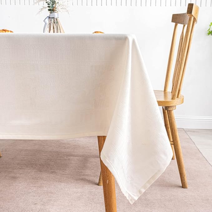 MANGATA CASA Rectangle Tablecloth Faux Cotton Waterproof and Wrinkle Resistant Washable Jacquard Polyester Table Cloth for Kitchen Dining/Party/Indoor and Outdoor Use(White,60x70 inch)