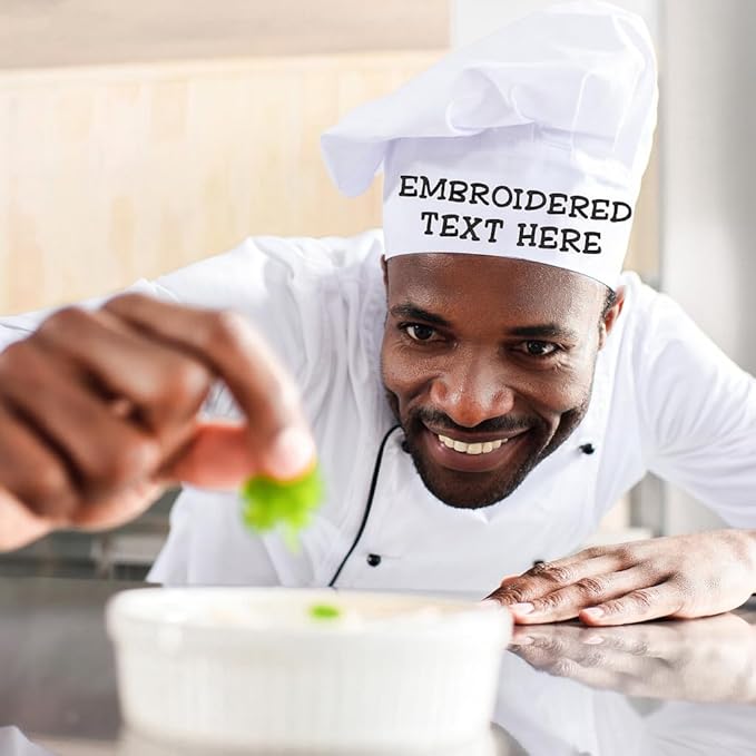 Personalized Chef Hat with Custom Embroidered Name or Text – Adjustable Professional Cooking Hat for Men & Women, Baking, BBQ, Kitchen, Restaurant Use