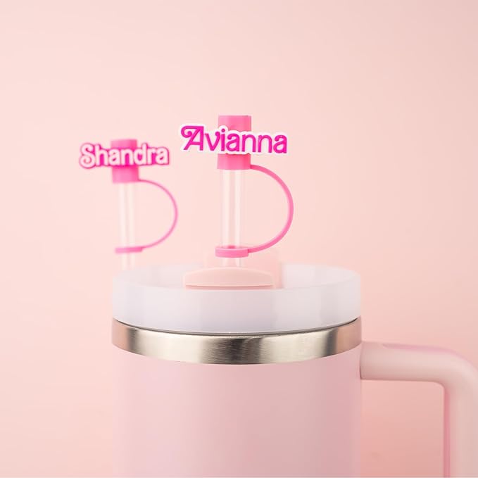 Custom Hot Pink Straw Cover Cap Tip, Personalized Pink Girl Name Tags, Cups with Lids and Straws Topper Compatible with 30 & 40 Oz Tumbler Funny Useful Cute Gifts for Girls Women
