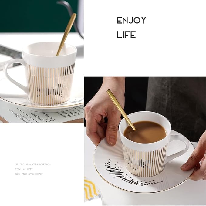 Mirror Cups and Saucers, Mirror Reflection coffee mug, Ceramic Coffee Mug with Saucer Set, Tea Cups and Saucers Sets for Women Wedding Party Afternoon Tea （M-Horse）