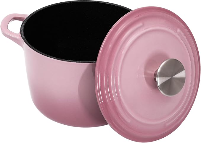 Dutch Oven Pot with Lid 1.8 qt Cast Iron Dutch Oven for Bread Baking Pink Enameled Cast Iron Rice Pot with Handels