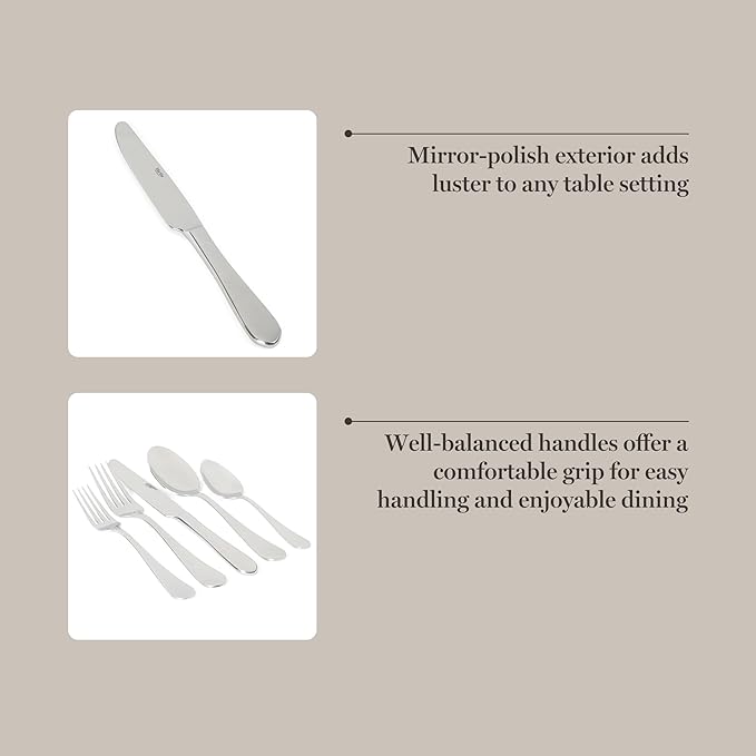 Martha Stewart Alness 20 Piece Mirror Polish Flatware Silverware Set - Stainless Steel Utensils - Forks, Spoons, Knives