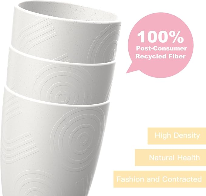 Homienly Kitchen Cups 12 OZ Wheat Straw Drinking Glasses–Unbreakable, Lightweight & Reusable Alternative to Plastic Cups,Dishwasher Safe Cups for Kitchen & Outdoor Use (White, 6 PCS)