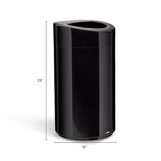 Safco Open Top Trash Can, 14 Gallon Stainless Steel, Modern Garbage Can for Indoor Use, Black