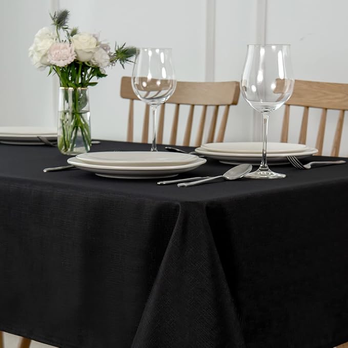 maxmill Square Tablecloth Slubby Texture Stain Resistant Waterproof Wrinkle Resistant Washable Soft Table Cloth, Decorative Fabric Table Cover for Dining Room Dinner and Parties, 52 x 52 Inch, Black
