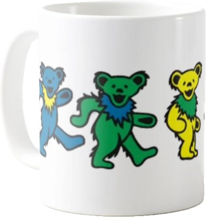 Dead Head Dancing Bears 11 Oz Ceramic Coffee Mug Grateful Gift for Friend Relative or Co-Worker Hot Chocolate Tea Cup for Right or Left Handed Drinkers
